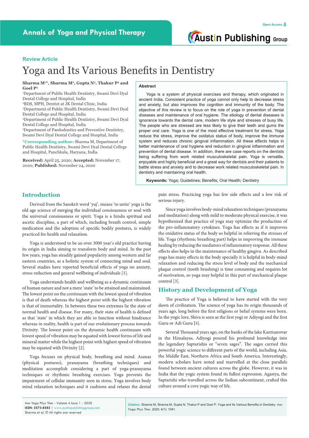 Yoga and Its Various Benefits in Dentistry