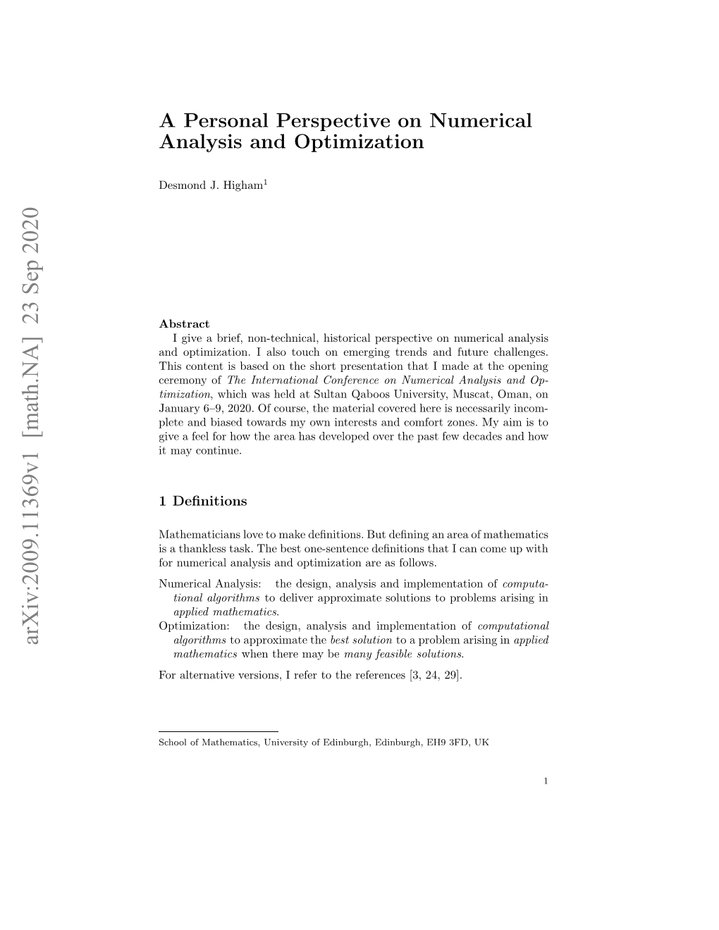 A Personal Perspective on Numerical Analysis and Optimization