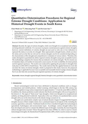 Quantitative Determination Procedures for Regional Extreme Drought Conditions: Application to Historical Drought Events in South Korea