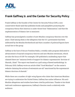 Frank Gaffney Jr. and the Center for Security Policy