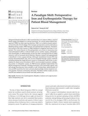 Perioperative Iron and Erythropoietin Therapy for Patient Blood
