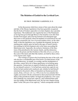 The Relation of Ezekiel to the Levitical Law