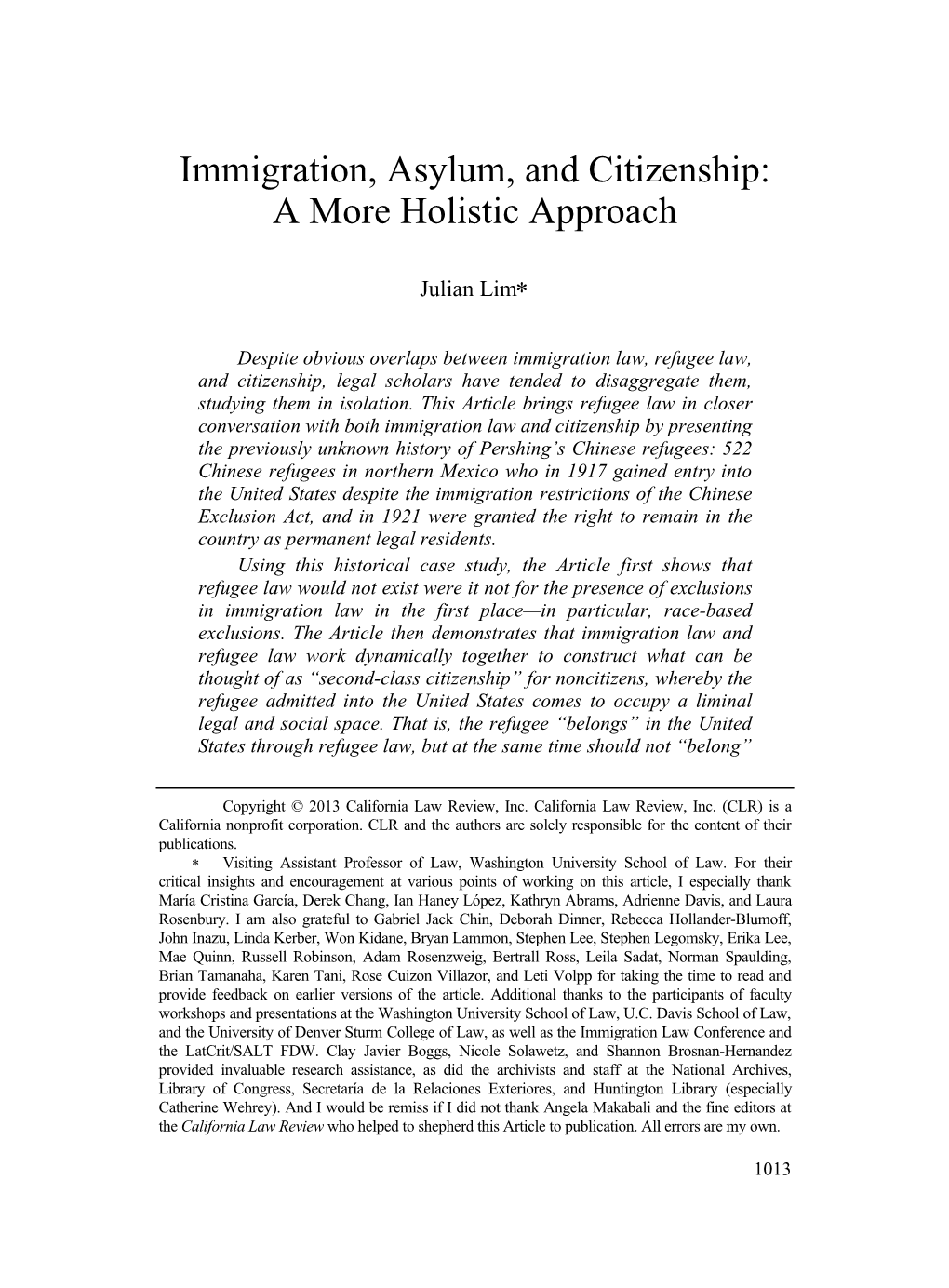 Immigration, Asylum, and Citizenship: a More Holistic Approach