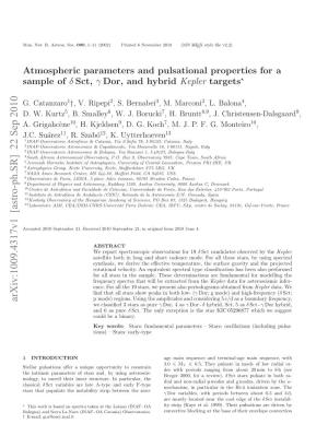 Atmospheric Parameters and Pulsational Properties for a Sample
