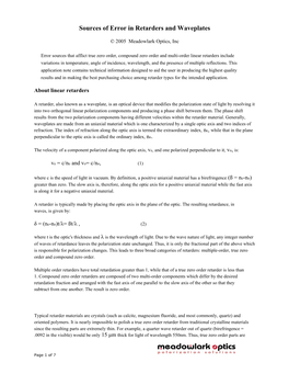 Sources of Error in Retarders and Waveplates