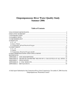 Ompompanoosuc River Water Quality Study Summer 2006
