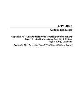 Appendix F1 – Cultural Resources Inventory and Monitoring Report for the North Haiwee Dam No