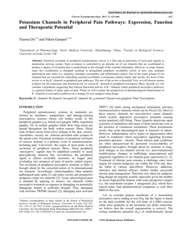 Potassium Channels in Peripheral Pain Pathways: Expression, Function and Therapeutic Potential