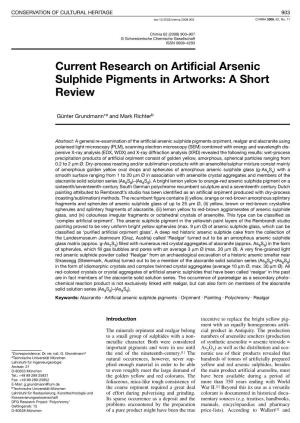 Current Research on Artificial Arsenic Sulphide Pigments in Artworks: Ashort Review