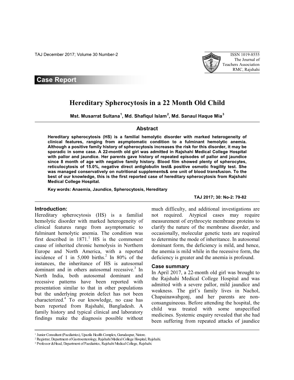 Hereditary Spherocytosis in a 22 Month Old Child