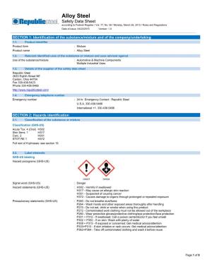 Alloy Steel Safety Data Sheet According to Federal Register / Vol