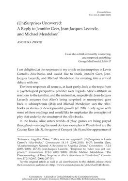 (Un)Surprises Uncovered: a Reply to Jennifer Geer, Jean-Jacques Lecercle, and Michael Mendelson*