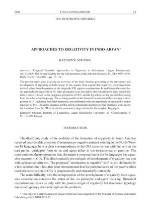 Approaches to Ergativity in Indo-Aryan*