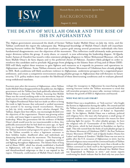 The Death of Mullah Omar and the Rise of Isis in Afghanistan