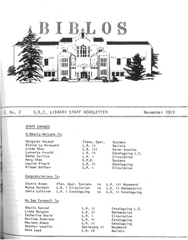 U.B.C. LIBRARY STAFF NEWSLETTER November 1971