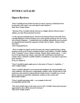 PETER CASTALDI Opera Reviews