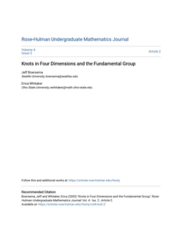 Knots in Four Dimensions and the Fundamental Group