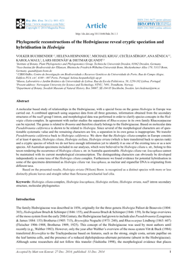 Phylogenetic Reconstructions of the Hedwigiaceae Reveal Cryptic Speciation and Hybridisation in Hedwigia