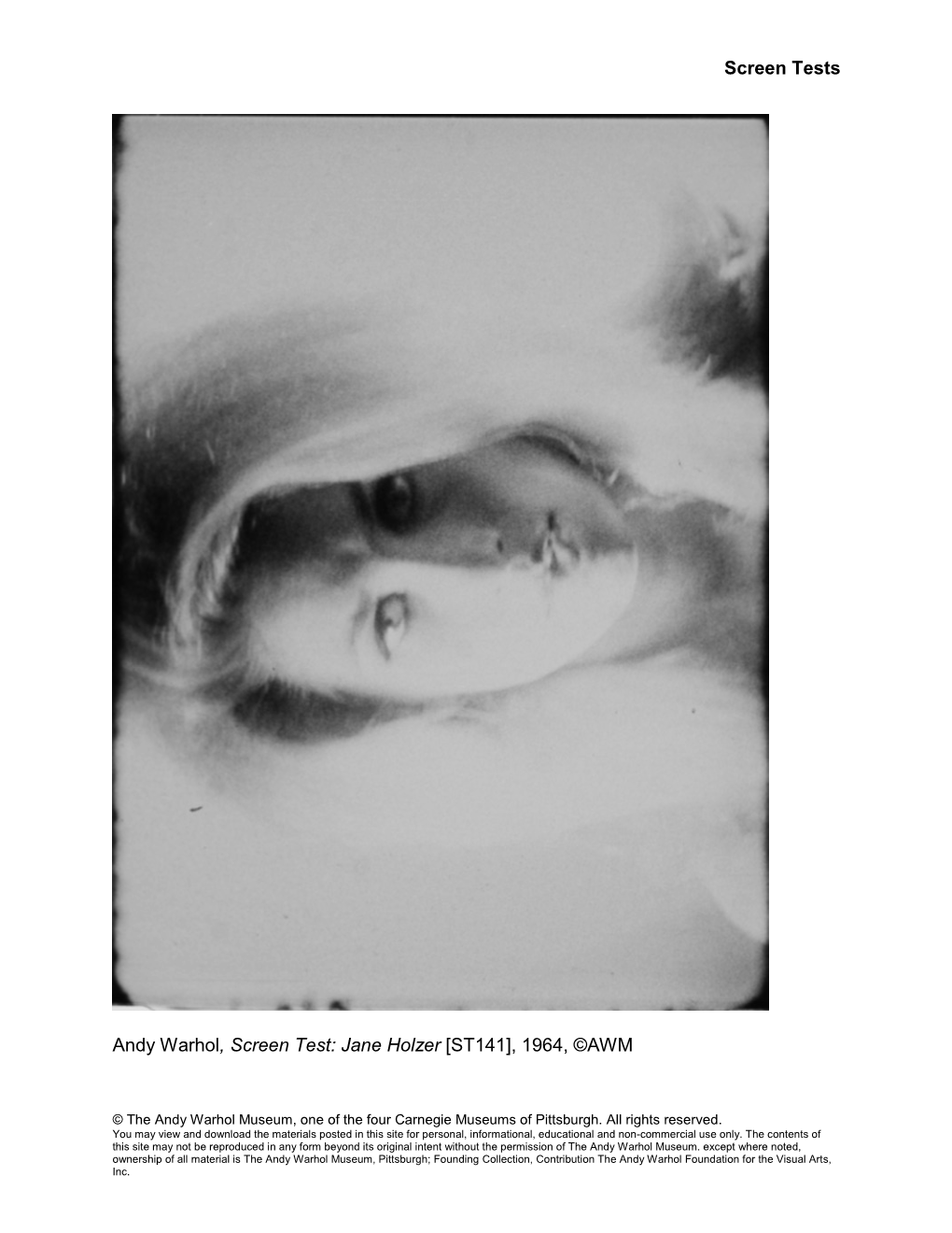 Screen Tests Andy Warhol, Screen Test: Jane Holzer [ST141], 1964