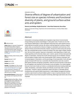 Diverse Effects of Degree of Urbanisation and Forest Size on Species Richness and Functional Diversity of Plants, and Ground Surface-Active Ants and Spiders
