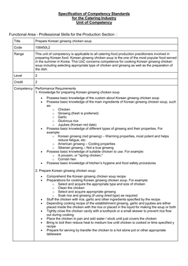 108450L2 Range This Unit of Competency Is Applicable to All Catering Food Production Practitioners Involved in Preparing Korean Food