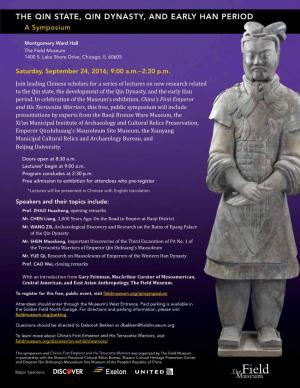 THE QIN STATE, QIN DYNASTY, and EARLY HAN PERIOD a Symposium