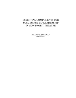 Essential Components for Successful Co-Leadership in Non-Profit Theatre