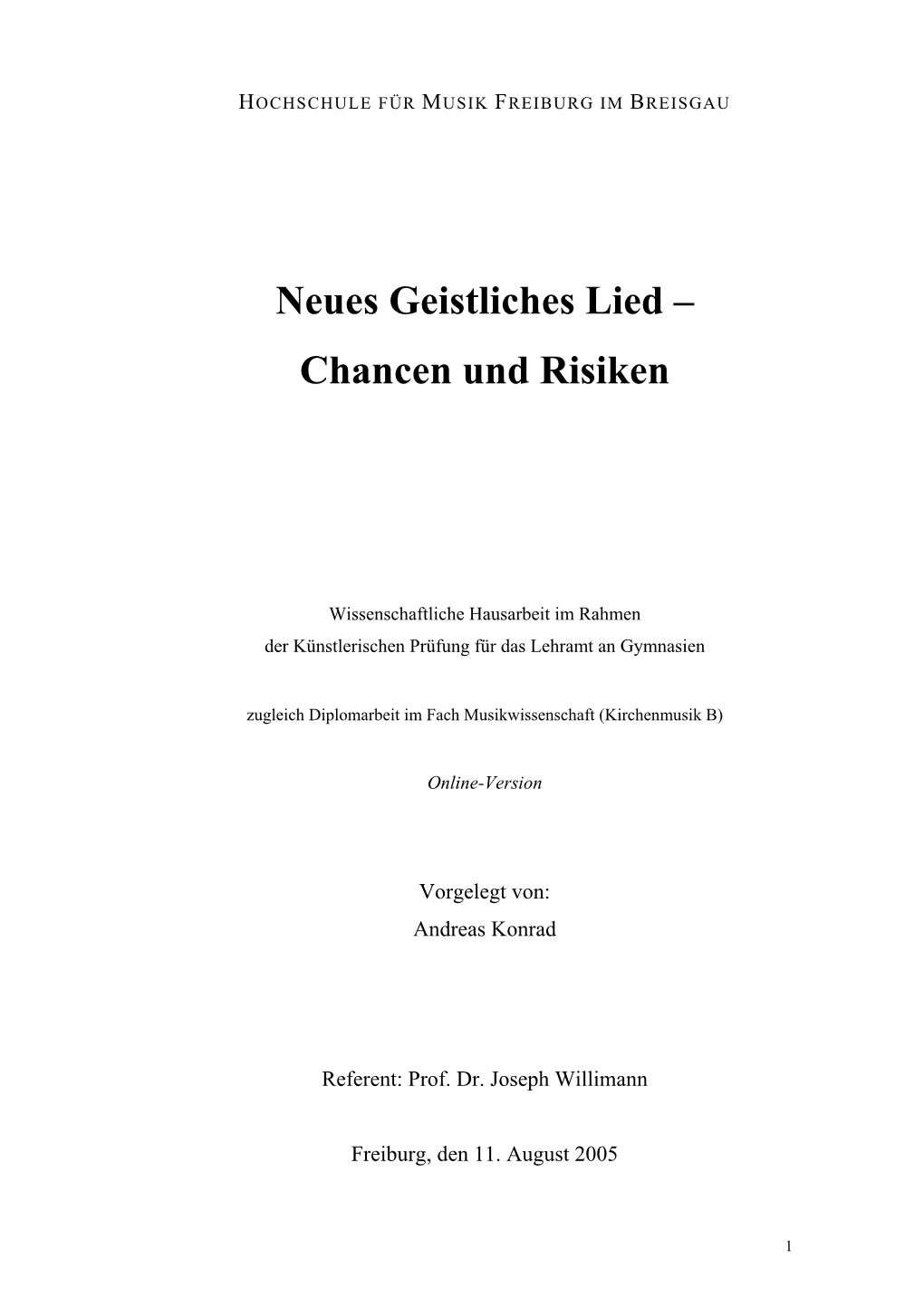 Neues Geistliches Lied – Chancen Und Risiken