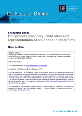Bollywood's Periphery: Child Stars and Representations of Childhood in Hindi Films