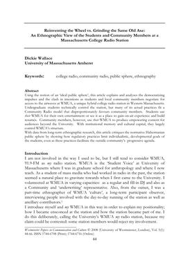 An Ethnographic View of the Students and Community Members at a Massachusetts College Radio Station