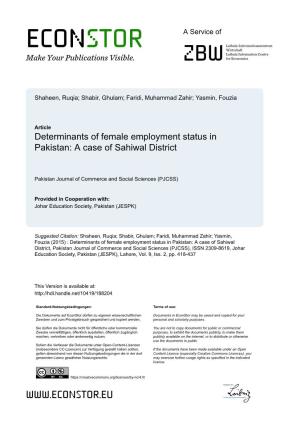 Determinants of Female Employment Status in Pakistan: a Case of Sahiwal District