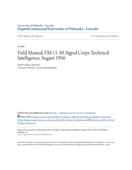 Field Manual, FM 11-30, Signal Corps Technical Intelligence, August 1956 Robert Bolin , Depositor University of Nebraska - Lincoln, Rbolin2@Unl.Edu