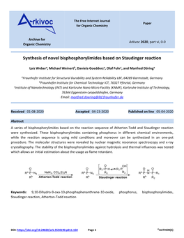 Synthesis of Novel Bisphosphorylimides Based on Staudinger Reaction