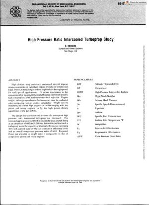 High Pressure Ratio Intercooled Turboprop Study
