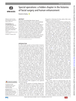 A Hidden Chapter in the Histories of Facial Surgery and Human Enhancement Roderick Bailey ‍ ‍