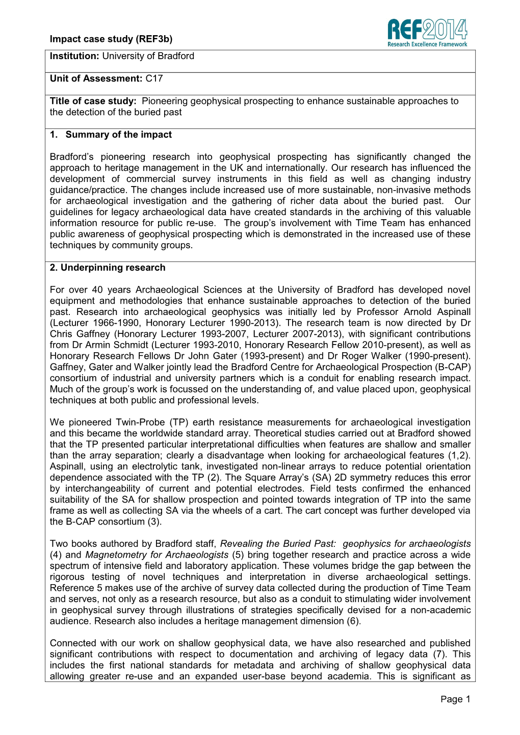 (Ref3b) Page 1 Institution: University of Bradford Unit of Assessment