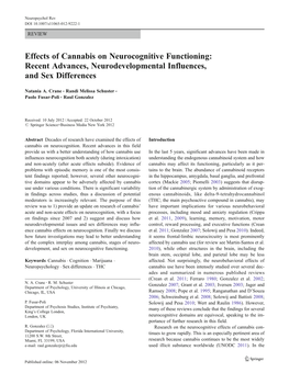 Effects of Cannabis on Neurocognitive Functioning: Recent Advances, Neurodevelopmental Influences, and Sex Differences