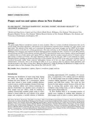Poppy Seed Tea and Opiate Abuse in New Zealand
