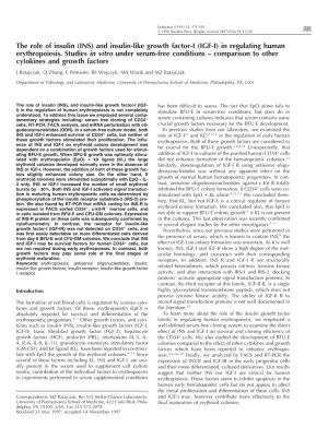 And Insulin-Like Growth Factor-I (IGF-I) in Regulating Human Erythropoiesis