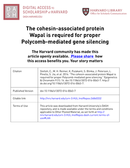 The Cohesin-Associated Protein Wapal Is Required for Proper Polycomb-Mediated Gene Silencing