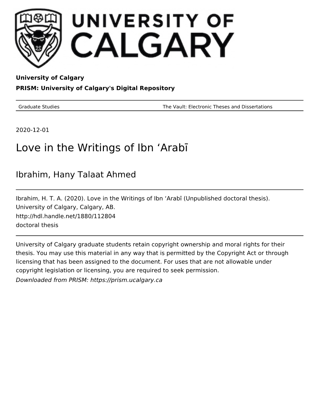 Love in the Writings of Ibn 'Arabī