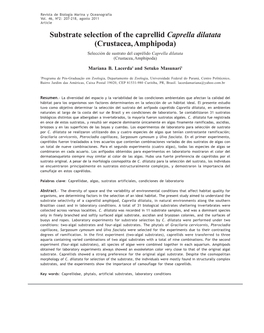 Substrate Selection of the Caprellid Caprella Dilatata (Crustacea, Amphipoda) Selección De Sustrato Del Caprélido Caprella Dilatata (Crustacea, Amphipoda)