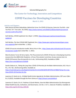 Selected Bibliography for Center for Technology, Innovation And