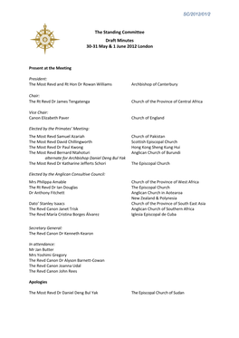 Minutes of Standing Committee Meeting June 2012