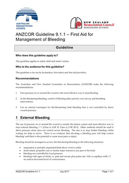 ANZCOR Guideline 9.1.1 – First Aid for Management of Bleeding