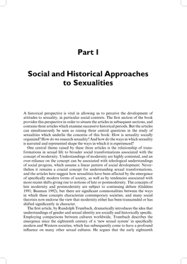 Part I Social and Historical Approaches to Sexualities