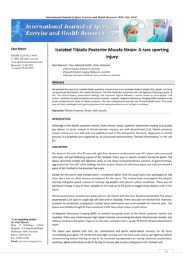 Isolated Tibialis Posterior Muscle Strain: a Rare Sporting Injury