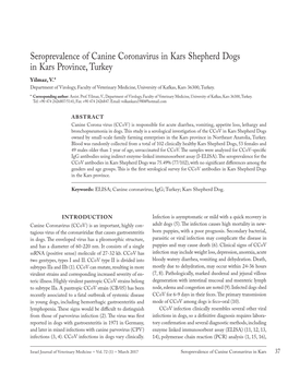 Seroprevalence of Canine Coronavirus in Kars Shepherd Dogs in Kars Province, Turkey