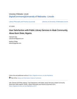 User Satisfaction with Public Library Services in Abak Community, Akwa Ibom State, Nigeria