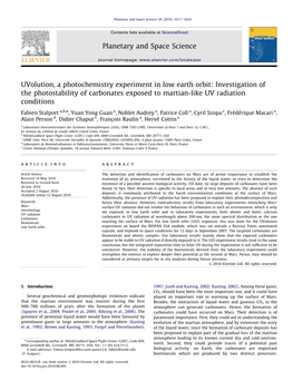 Uvolution, a Photochemistry Experiment in Low Earth Orbit Investigation of the Photostability of Carbonates Exposed to Martian-L